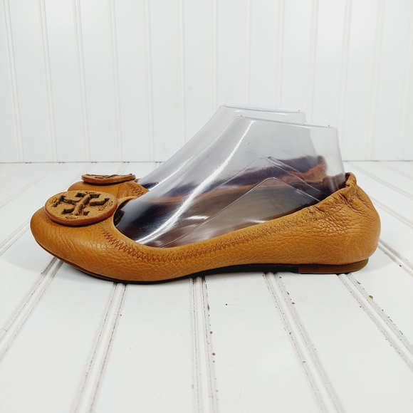 Tory Burch Women's Reva Leather Round Toe Logo Slip On Ballet Flats C696 - Picture 1 of 13